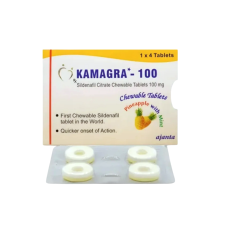 Packung Kamagra Polo 100 mg Sildenafil Citrat Kautabletten von Ajanta Pharma – 4 Stück Packung zur Behandlung von Erektionsstörungen