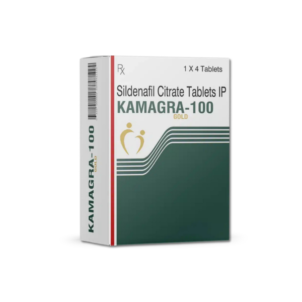 Packung Kamagra Gold 100 mg Sildenafil Citrat Tabletten von Ajanta Pharma – 4 Stück Packung zur Behandlung von Erektionsstörungen