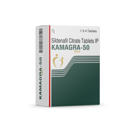Packung Kamagra Gold 50 mg Sildenafil Citrat Tabletten von Ajanta Pharma – 4er Blister zur Behandlung von erektiler Dysfunktion