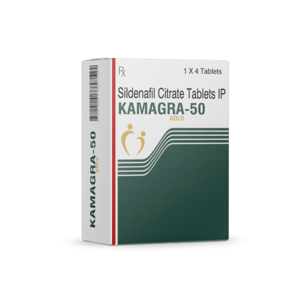 Packung Kamagra Gold 50 mg Sildenafil Citrat Tabletten von Ajanta Pharma – 4er Blister zur Behandlung von erektiler Dysfunktion
